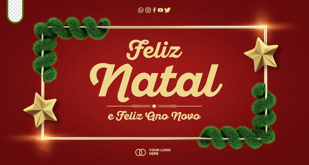 Feliz natal banner de mídia social com decorações de natal