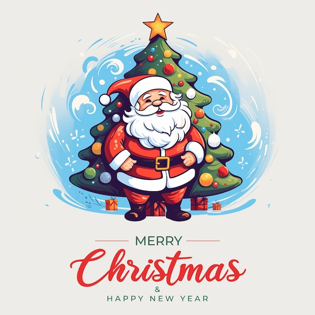 PSD feliz natal e feliz ano novo postagem nas redes sociais com presentes de papai noel e árvore de natal