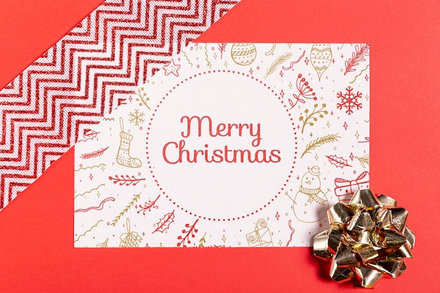 Feliz Natal mock-up papel com laço e fita