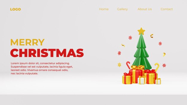 Feliz Navidad 3D Render Composición con adorno para venta de eventos Redes sociales y página de inicio