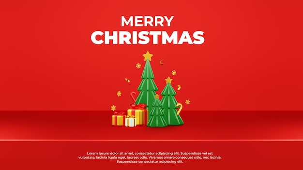 Feliz Navidad 3D Render Composición con adorno para venta de eventos Redes sociales y página de inicio