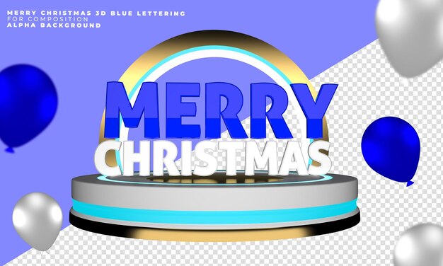 Feliz Navidad 3D Rendering azul con podio