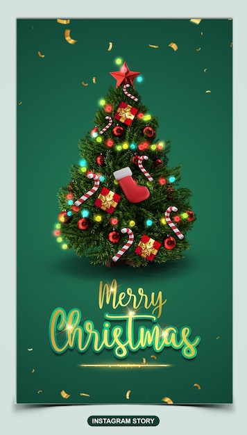 Feliz Navidad con un árbol de Navidad decorado Historia de Facebook e Instagram