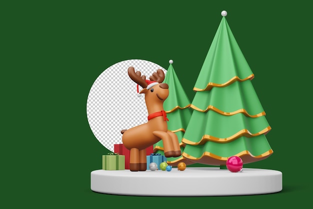 Feliz navidad árbol de navidad con renos renderizado 3d