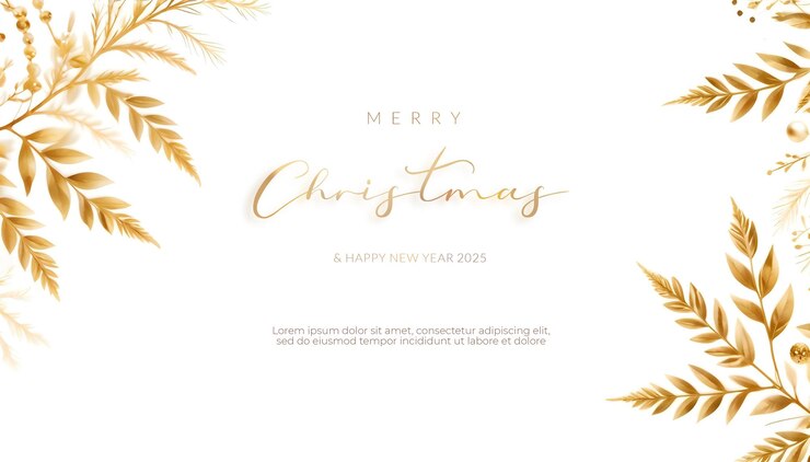 PSD feliz navidad con elegantes adornos dorados y blancos