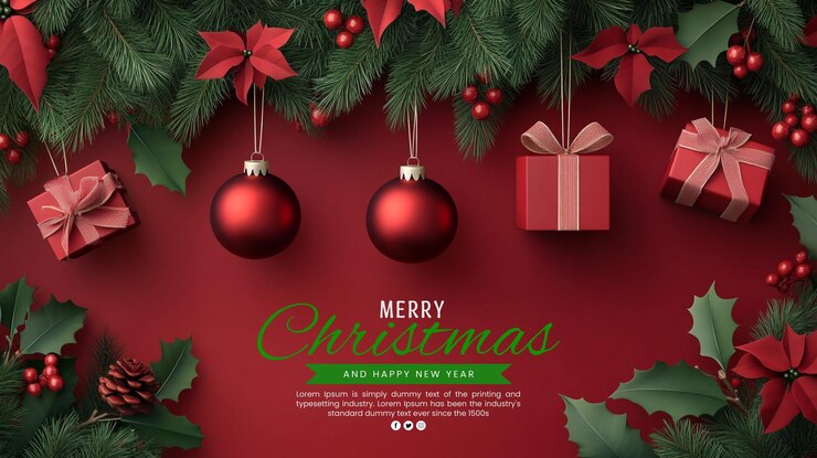 PSD feliz navidad y feliz año nuevo papel tapiz con árbol de navidad