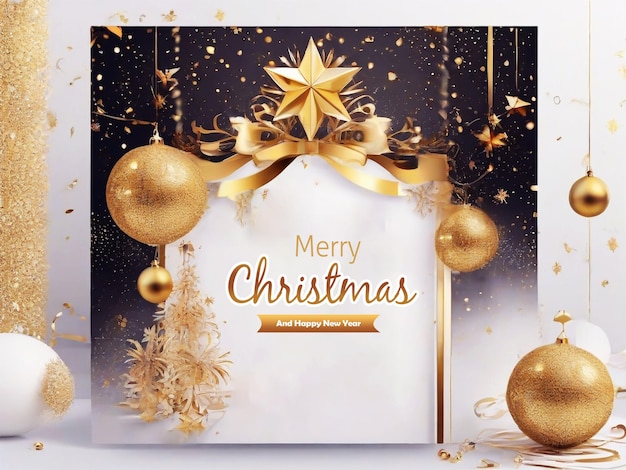 Feliz navidad y feliz año nuevo tarjeta de invitación a la fiesta con decoración de elementos de navidad