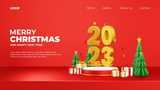 Feliz Navidad y feliz fondo con texto dorado brillante y caja de regalo sobre fondo negro
