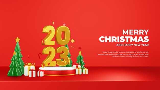 Feliz Navidad y feliz fondo con texto dorado brillante y caja de regalo sobre fondo negro