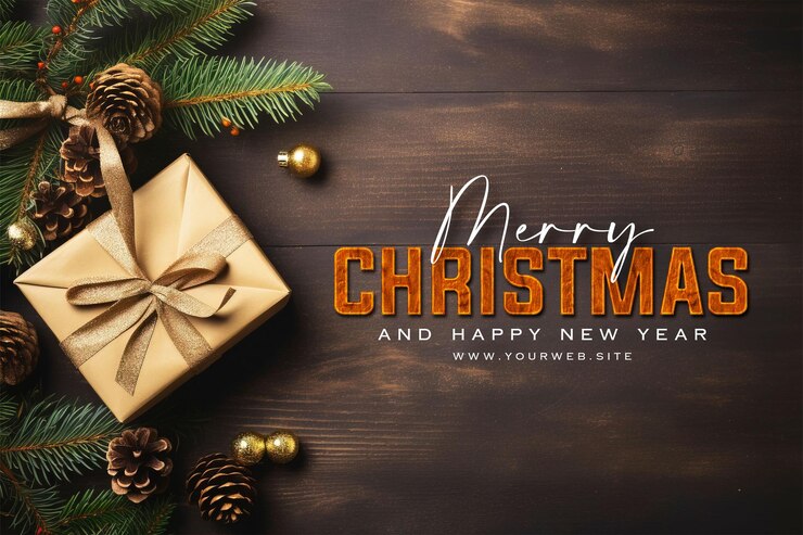 PSD feliz navidad con fondo de naturaleza muerta de navidad con espacio de copia plana