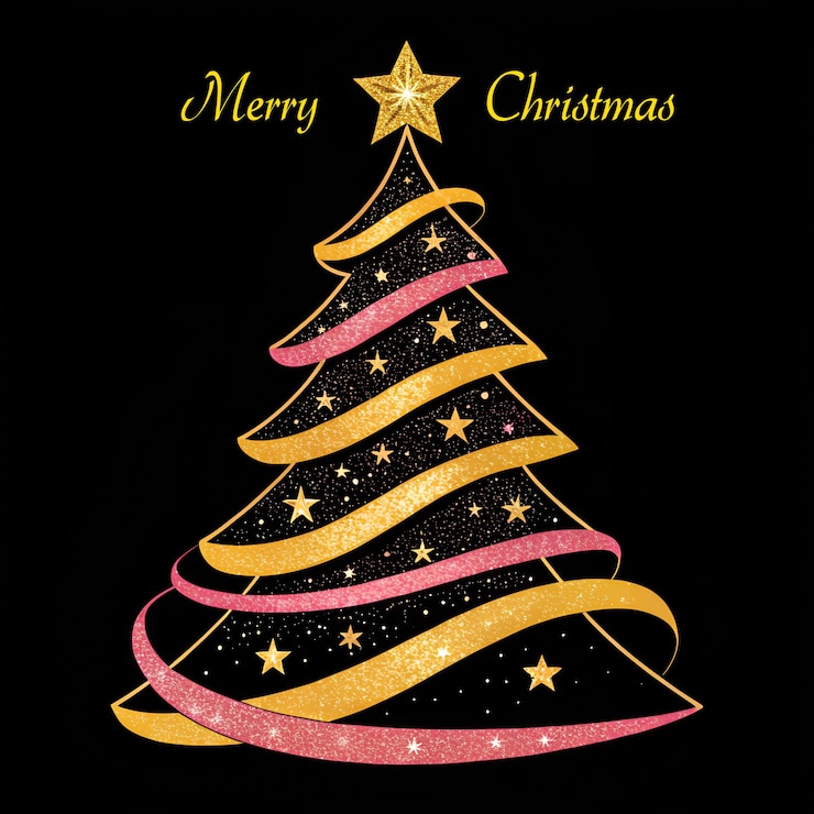 PSD feliz navidad forma de cinta rosa haciendo un árbol de navidad