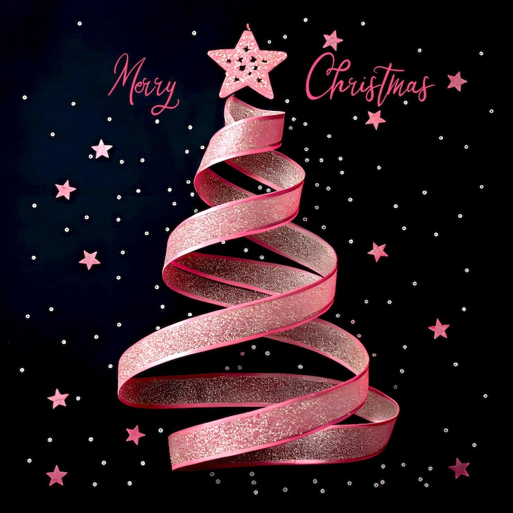 PSD feliz navidad forma de cinta rosa haciendo un árbol de navidad