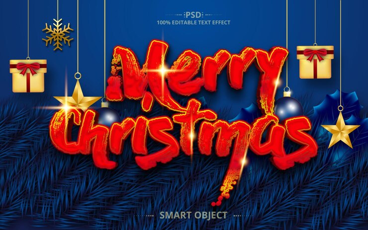 PSD feliz navidad mejor diseño de efecto de texto creativo.