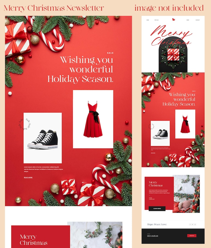 PSD feliz navidad - plantilla de boletín informativo de ofertas de feliz año nuevo