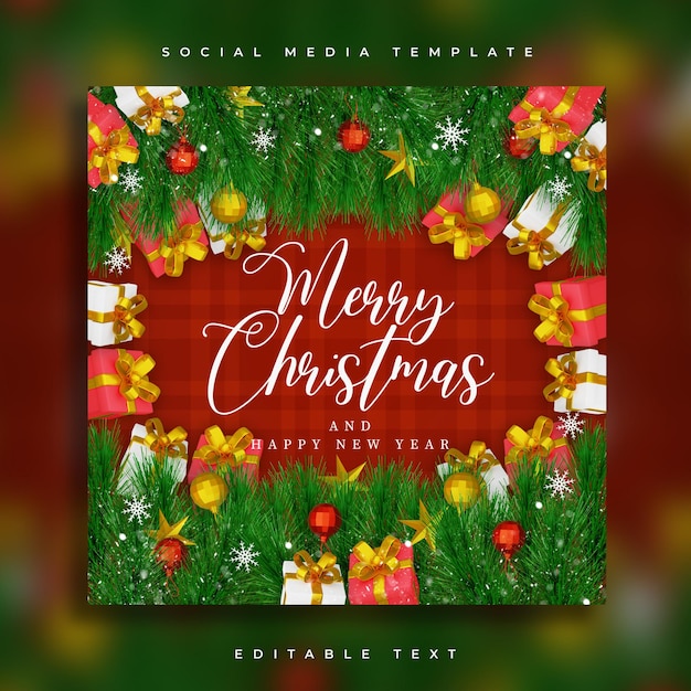 Feliz navidad plantilla de saludo de renderizado 3d