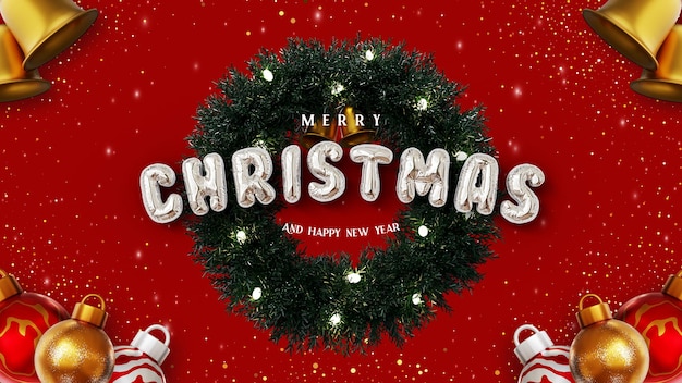 Feliz navidad y próspero año nuevo con cajas de regalo abiertas 3d en el podio y adornos navideños