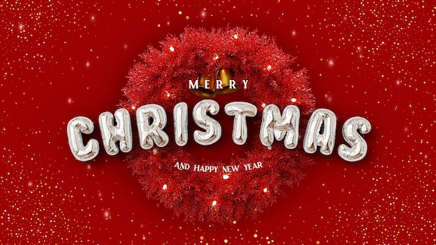 Feliz navidad y próspero año nuevo con cajas de regalo abiertas 3d en el podio y adornos navideños
