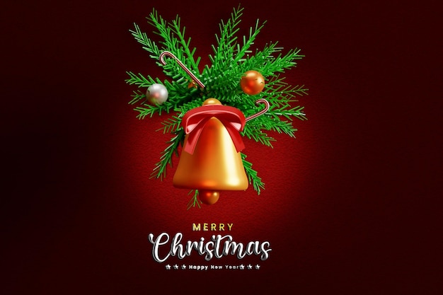 Feliz Navidad y próspero año nuevo con decoración realista o pancarta de Feliz Navidad realista en 3d