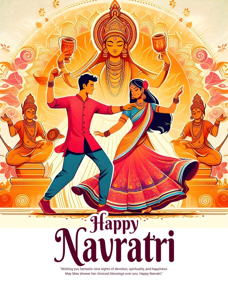 PSD feliz navratri y shubh navratri con garba la celebración de la pareja en las redes sociales