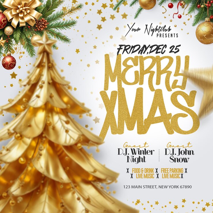 PSD feliz noche de fiesta de navidad con djs