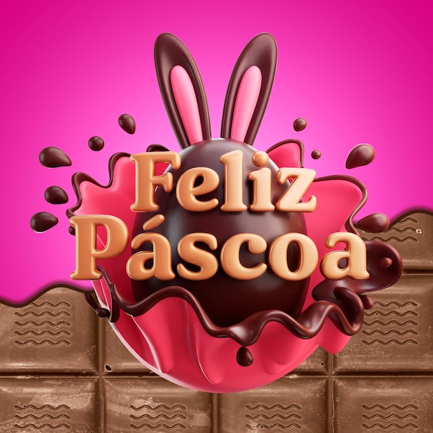 Feliz ovo de coelho de chocolate de Páscoa com fundo rosa
