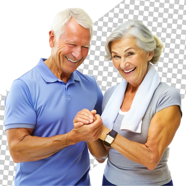 PSD una feliz pareja de ancianos sonriendo y abrazándose juntos aislados en un fondo transparente