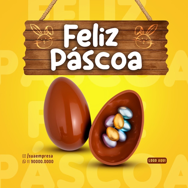 Feliz páscoa com chocolate em psd