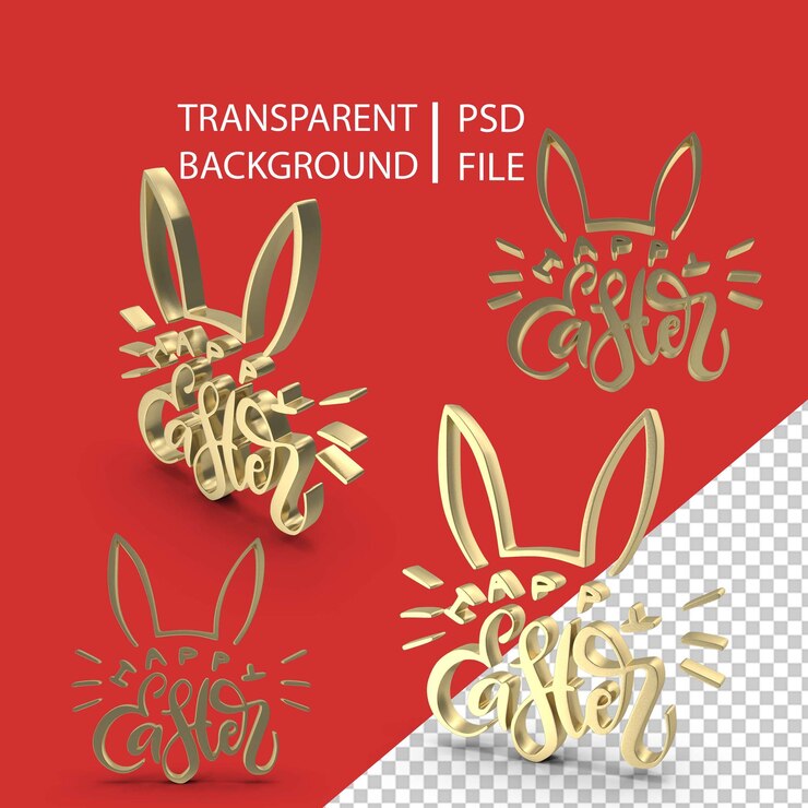 PSD feliz pascua festival conejo logo oro png
