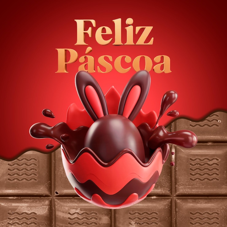 PSD feliz pascua con un huevo de chocolate y orejas de conejo