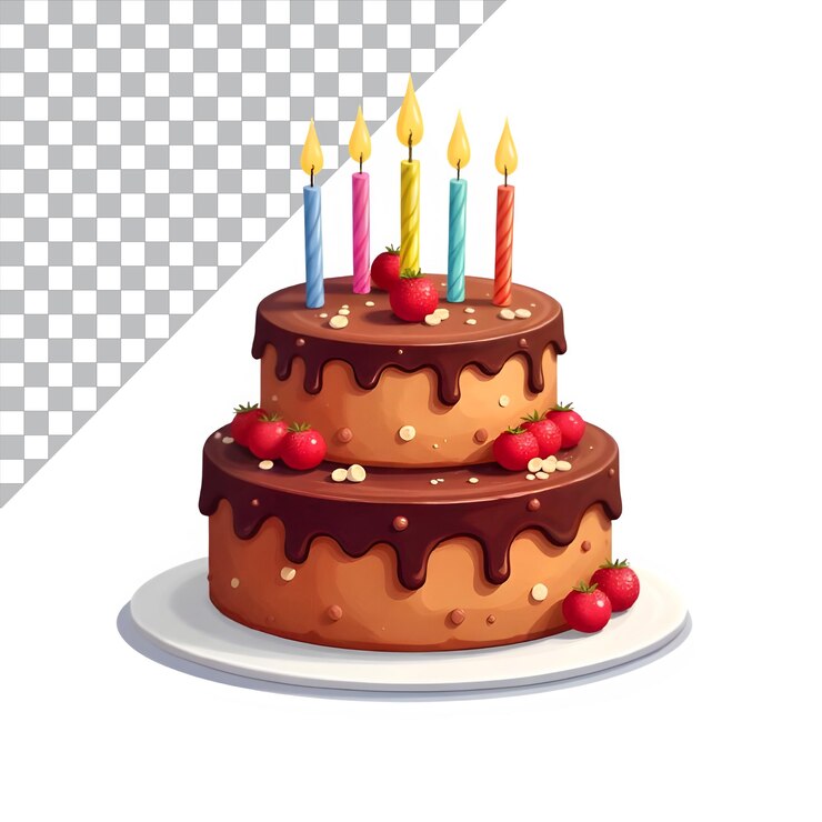 PSD feliz pastel de cumpleaños de dibujos animados aislado en un fondo transparente