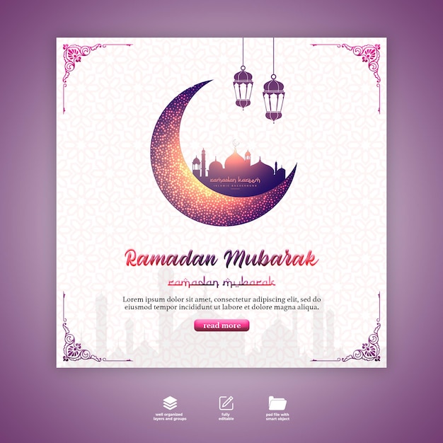 PSD feliz plantilla de ramadán mubarak redes sociales o diseño de banner instagram o facebook