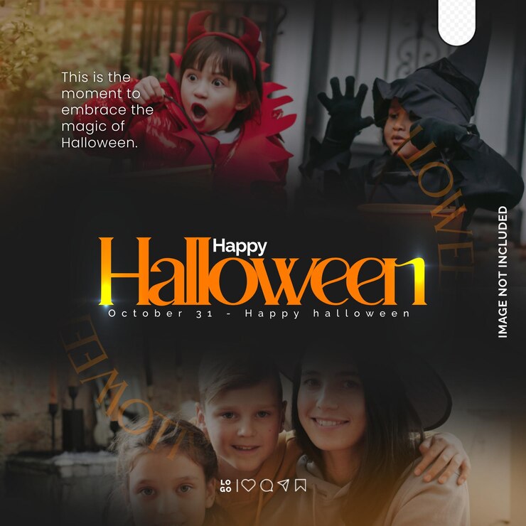 PSD feliz post de halloween com um modelo de instagram