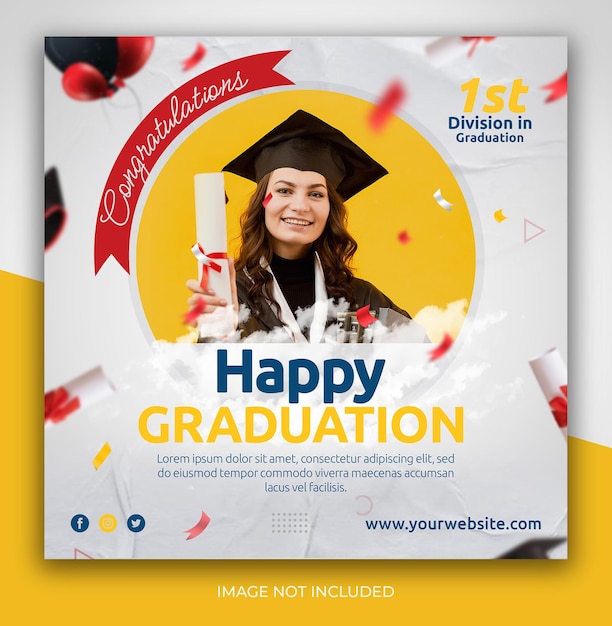 Feliz postagem de mídia social de graduação e educação ou modelo de design de folheto de banner