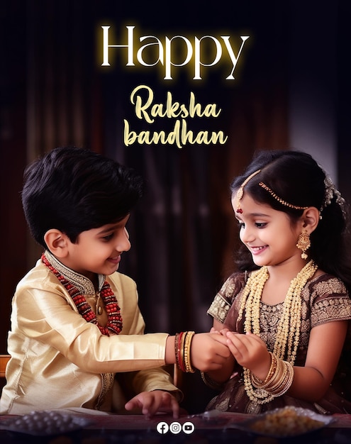 PSD feliz raksha bandhan fondo negro con rakhi decorativo hermano y hermana