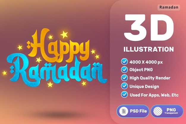 Feliz ramadán 3d tipografía islámica arte de texto icono de alta calidad