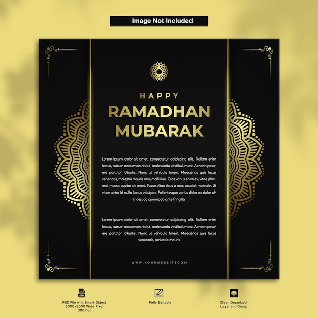 PSD feliz ramadán mubarak postal de felicitación plantilla de diseño minimalista de lujo