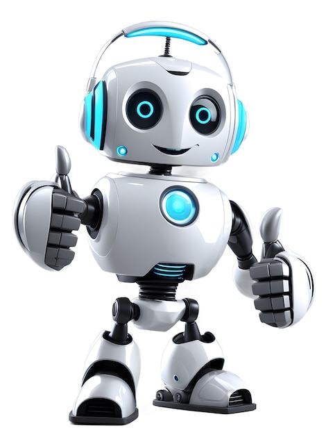 Feliz robot de dibujos animados dando el pulgar hacia arriba en el fondo transparente tecnología de ilustración 3D