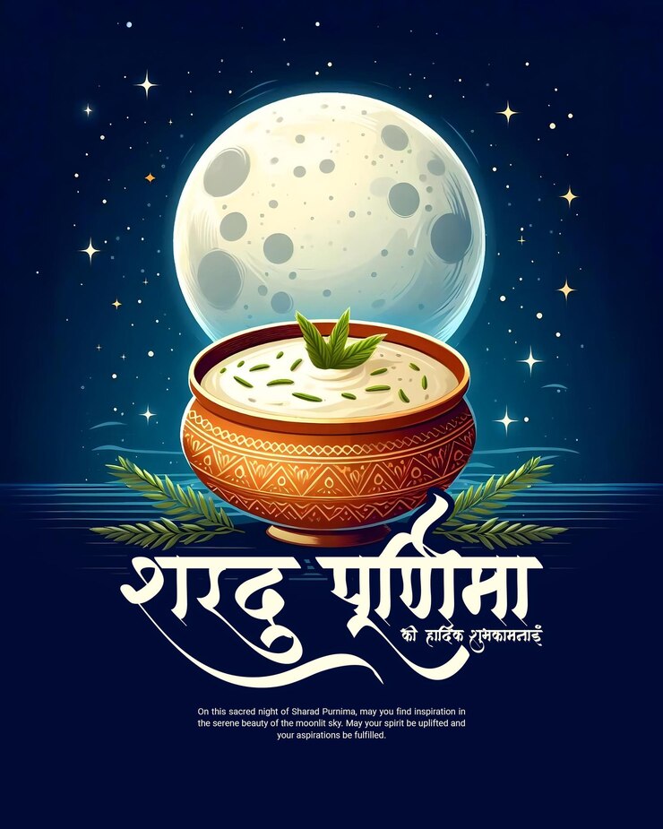 PSD feliz sharad purnima luna llena con el indio dulce kheer en las redes sociales