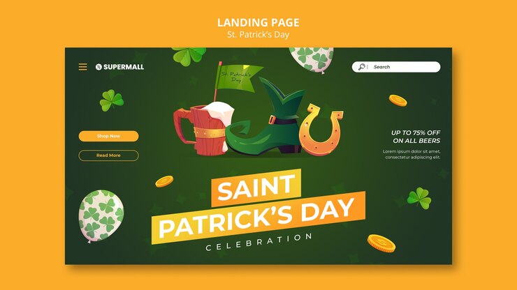 PSD feliz st. plantilla web del día de patrick