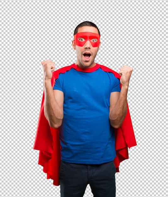 PSD feliz superhero celebrando