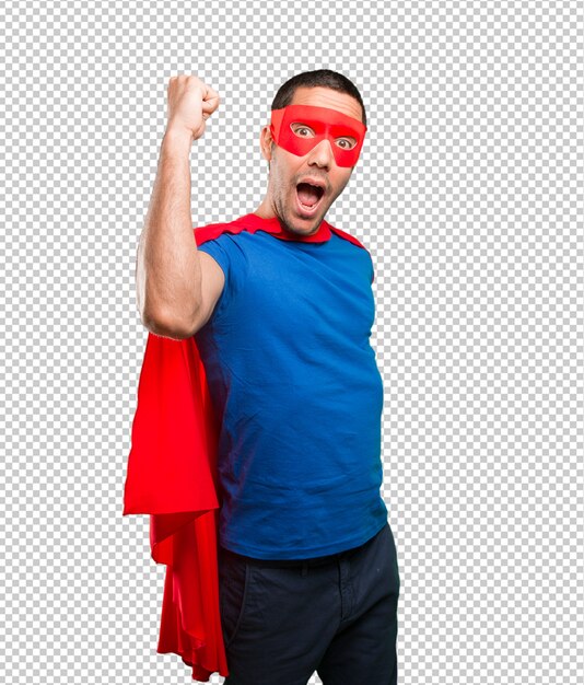 Feliz superhero celebrando