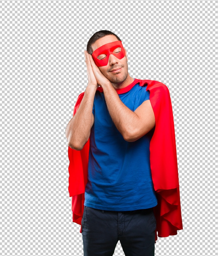 PSD feliz superhéroe durmiendo