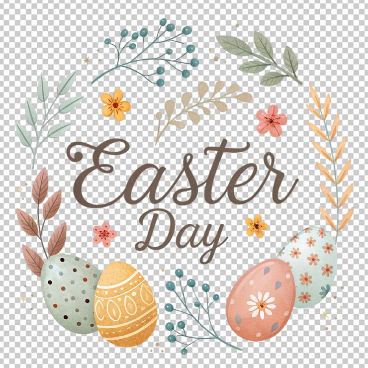 PSD feliz tarjeta de felicitación de pascua con flores dibujadas a mano huevos de pascua