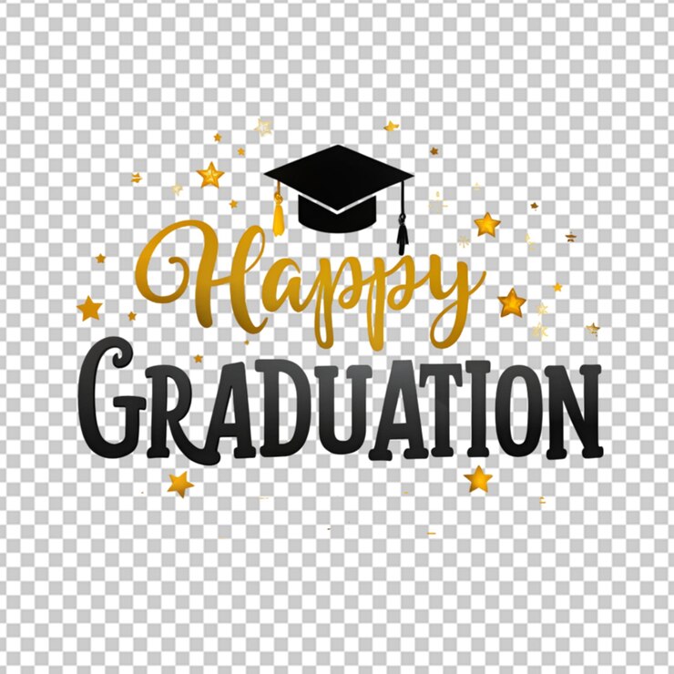 PSD feliz texto de graduación en un fondo transparente