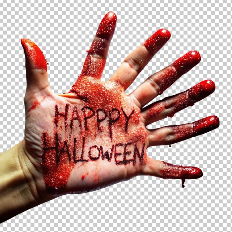 PSD feliz texto de halloween escrito con spray de sangre