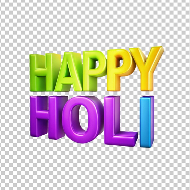 PSD feliz texto de holi 3d en un fondo transparente