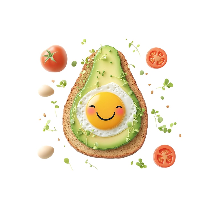 PSD feliz tostada de aguacate con huevo frito y hierbas frescas