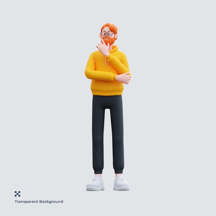 PSD felpa con cappuccio gialla uomo 3d'illustrazione