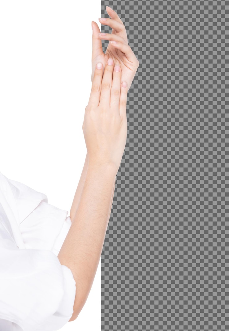 PSD female beautiful talent hand touch skin smooth apply moisturizer treatment cream, isolated. girl express feeling touch gentle smooth skin of lotion fingers hands, studio lighting white background psd