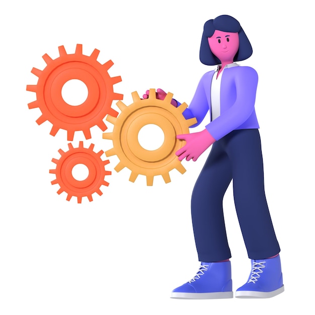 Female Fixing Gears Gestione aziendale Pose 3D